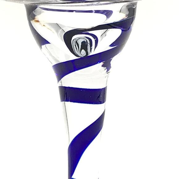 Vintage Pier 1 Blue Swirl Margarita Glasses Set of 2- Size 7" Tall x 5" Diameter - Picture 8 of 12